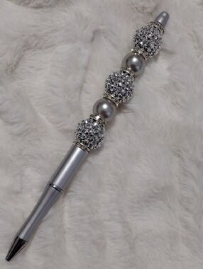 Silver Crystal Beaded Ballpoint Pen